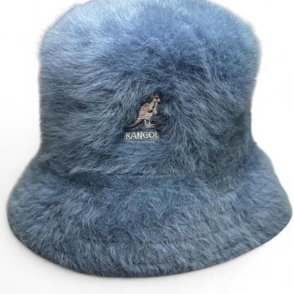 Vintage Kangol Blue Fuzzy Fur Bucket Hat Size Medium